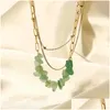 Pendant Necklaces Dear-Life Triple Stone Necklace Natural Green Crushed Womens Fashion Drop Delivery Jewelry Pendants Dhrfy