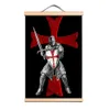 Vintage średniowieczny krzyżowca Warrior Solid Wall wiszący sztandar - Wood przewijanie malarstwo ścienne dekoracja tapeta - Knights Templar Poster Tabela ścienna CD34