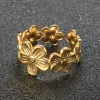Trendy Zon Vijf Blad Bloem Opening Aanpassen Ringen Voor Vrouwen Mannen 14k Geel Goud Geometrische Koppels Ring Sieraden Versieren Geschenken