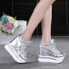 Classic Women Mesh Platform Sneakers Trainers White Shoes High Heels Wedges Outdoor Breathable Casual Woman 240313