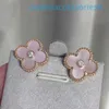 Créateur de bijoux de marque de luxe Vanl Cleefl Arpelsstud Boucles d'oreilles en argent 925 Trèfle à quatre feuilles Or rose 18 carats Pétoncle en poudre naturelle avec boucles d'oreilles Lucky Grass