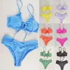 2024 Ny Multi Color Solid Color Lace Up Neck Bow Split Swimsuit Womens Sexy Bikini