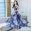 Party Kleider 2024 Sommer Ankunft Runde Kragen Blume Gedruckt Kurzarm Frauen Lange Chiffon Kleid M-4XL