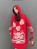 Casual Dresses Pattern Printing Hooded Sweater Women Spring Autumn Knitted Dress Plus Size Loose Vestido De Mujer