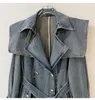 Oudina High End Fashion Winter Loose Blue Denim Jacket Windbreaker Trench Ladies Long Coat for Women