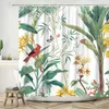 シャワーカーテン緑のカーテンスプリングフラワー水彩蝶蝶葉葉農場トロピカル植物ポリエステル生地のバスルームの装飾