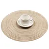 Table Cloth 4-piece Set Meal Mat Woven Round Beige Tableware Cup Pad &