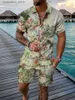 Traccetti da uomo 2024 NUOVO USENT Summer Trackuit Sump Set 2 pezzi Floral Polo Shirt Shirt Short Short Shirt e pantaloncini Casuals Casual Man Clothing L240320