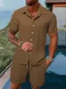 Erkek gömlek takım elbise pamuk ve keten düz renkli çizgili kısa süreli gündelik büyük boy plaj şortları yaz sokak aşınma 240312