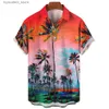 Casual shirts voor heren Nieuwe Hawaiiaanse heren shirt Strand kokosboomdruk shirt voor mannen lopel nek knop korte mouw top mode mannelijke kleding blouse l240320