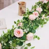 Вечеринка радость искусственные цветы шелковая роза Gypsophila Garland Fake Eucalyptus Vine Hanging Plants для свадебной домашней вечеринки декор ремесленник 240309