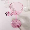Copos de vinho 1 peça 200ml / 6oz elegante transparente rosa flamingo haste taça champanhe cupê martini coquetel copo para bar festa l240323