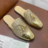 Shoes 2023 New Luxury Designer Men's Casual Bling Leather Loafers Italian for Men Half Shoes Mules Male Black Slides Business Slippers