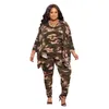 XL-5XL automne grande taille deux pièces ensembles femmes vêtements tenues cravate colorant léopard Camouflage à manches longues haut et pantalon costumes 240309