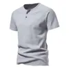 Année nouvel an Henry chemise hommes à manches courtes T-shirt col américain coton sport et Fitness