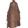 Ethnische Kleidung für Damen, Abaya mit Original-HIJAB (verschlüsseltes Chiffon), elegantes, dreilagiges Cardigan-Kleid mit Rüschenärmeln und muslimischen Nähten