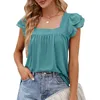 Women's T-Shirt Retro square neckline double-layer petal sleeve top for womens unique short sleeved summer casual T-shirt 240323