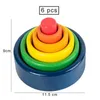 Sorting Nesting Stacking toys Baby wooden rainbow stacked nest cup block circular natural stackable bowl colored Montessori childrens toy 24323