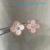 Créateur de bijoux de marque de luxe Vanl Cleefl Arpelsstud Boucles d'oreilles en argent 925 Trèfle à quatre feuilles Or rose 18 carats Pétoncle en poudre naturelle avec boucles d'oreilles Lucky Grass