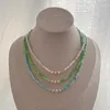 Choker Minar Vintage White Green Blue Color Natural Shell Bamboo Joint Strand Pärled Necklace For Women mässing sötvatten pärlkokare