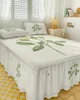 Sängkjol Vintage Country Plant White Rose Flower Elastic Fitted Bed Stread med kuddväskor Madrass Cover Bedding Set Sheet