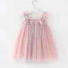 Girl's Dresses Toddler Girl Princess Dress Baby Rainbow Unicorn Tulle Costume Kids Summer Sleeveless Strap Dresses Newborn Birthday Party Cloth d240425