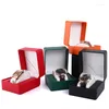 Boîtes de montre Boîte circulaire en matériau PU avec couvercle rabattable simple Stockage et emballage Bijoux en gros
