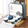 Conjuntos de chá com saco simples 4 xícaras conjunto de chá chinês viagem cerâmica portátil bule porcelana teaset gaiwan ferramenta