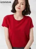 T-shirt Femme T-shirt femme 2023 haut d'été solide à manches courtes col rond ample 100% coton décontracté chemise femme Harajuku coréen Womens T-shirt 240322