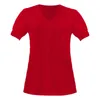 Женские блузки, однотонные футболки, кружевные однотонные эластичные пуловеры с короткими рукавами и v-образным вырезом, летние дышащие футболки