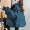 レディースダウンコットンパッド付きジャケットショートルーズウエスタンスタイルの克服2024年冬のパンコートクロップドパフパーカーの女性