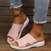 Hausschuhe Damen Sandalen 2024 Sommer Outdoor Damen Atmungsaktiv Stricken Casual Strand Einfarbig Keile Plattform Rutschen