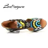 shoes Ladingwu Brand Latin Dance Shoes Ladies Dance Boots Elastic band adjustment Ballroom Dance Shoes Blue African texture Shoes