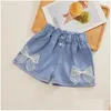 Shorts verão crianças curto denim para meninas moda menina princesa jeans crianças calças flor roupas entrega bebê maternidade otcjz