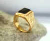 Изысканное мужское позолоченное кольцо с большим инкрустацией черным цирконом из желтого золота 14 карат, мужское модное повседневное деловое ювелирное изделие, подарок на годовщину