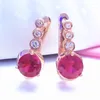 Boucles d'oreilles pendantes classiques pour femmes, plaqué or violet 585, Rose 14K, mode exquise, pierres précieuses rouges, bijoux