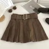 XPQBB letnia plisowana spódnica kobiety Koreańska moda z paskiem mini spódnice dziewczyna kawaii high talia mundur munduru A-line krótkie spódnice 240320