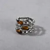 Fashion Vintage Three-Dimensional Inlaid Natural Tiger Eye Stone Ring For Women's Light Luxury High-End Jewelry Charm Trend