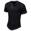 Mens Summer Short Sleeved Henley Shirt T-shirt Color Block Henleys