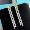 Stud Earrings Fashion Real 925 Sterling Silver Long Bypass Line Diamonds Design Finger Women Party Jewelry Gift