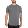 Cor sólida em branco fitness masculino longo respirável esportes camiseta na moda magro verão musculação camisa de manga curta