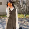 Повседневные платья в японском стиле в клетку для женщин в консервативном стиле Kawaii девичьи осенние платья без рукавов модные винтажные милые молодые сарафаны миди
