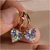 Charm Charming 18K Rose Gold Hoop örhängen Hjärtform CZ Crystal Diamond Dangle Jewelry Gift for Women Girls Drop Delivery DH0SR