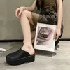 Family Baotou g Hole Shoes with Thick Sole and High Eva Elasticity Rubber Plastic Outer Wear Thick Heels Baotou Half Tuo Matsuke Heel Cool Slippers