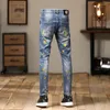 Herenjeans High Street Fashion Heren Retro Blauw Stretch Elastisch Skinny Fit Ripped Painted Designer Hip Hop Denim Broek Hombre