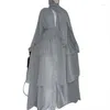 Ethnische Kleidung für Damen, Abaya mit Original-HIJAB (verschlüsseltes Chiffon), elegantes, dreilagiges Cardigan-Kleid mit Rüschenärmeln und muslimischen Nähten