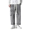 Men's Jeans Strong Denim Summer Casual Pants With Elastic Drawstring Waist Multi Pockets Design Straight For Streetwear