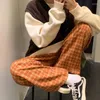 Pantalon à carreaux Harajuku pour femmes, jambes larges, Style coréen, taille haute, pyjama à carreaux, printemps été 2024