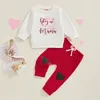 Комплекты одежды для малышей, комплект из 2 предметов, толстовка с длинными рукавами с буквенным принтом и эластичные штаны с сердечками, комплект осенней одежды для новорожденных