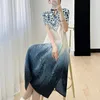 Sukienki imprezowe miyake eleganckie wydrukowane krótkie rękawa Midi dla kobiet 2024 Summer chiński styl retro żaba szczupła sukienka